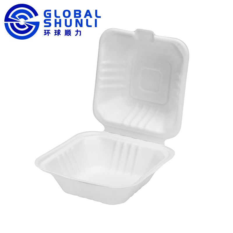 biodegradable sugarcane clamshell takeaway box